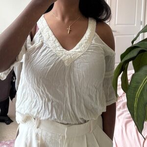 Hollister White Blouse with Lace Trim